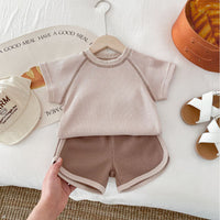 Load image into Gallery viewer, 2 Pieces Set Baby Kid Girls Boys Solid Color Tops And Shorts Wholesale 240301145
