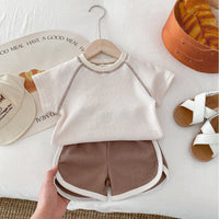 Load image into Gallery viewer, 2 Pieces Set Baby Kid Girls Boys Solid Color Tops And Shorts Wholesale 240301145
