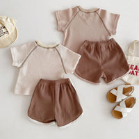 Load image into Gallery viewer, 2 Pieces Set Baby Kid Girls Boys Solid Color Tops And Shorts Wholesale 240301145
