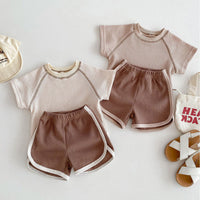 Load image into Gallery viewer, 2 Pieces Set Baby Kid Girls Boys Solid Color Tops And Shorts Wholesale 240301145
