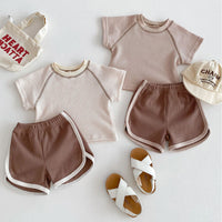 Load image into Gallery viewer, 2 Pieces Set Baby Kid Girls Boys Solid Color Tops And Shorts Wholesale 240301145
