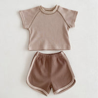 Load image into Gallery viewer, 2 Pieces Set Baby Kid Girls Boys Solid Color Tops And Shorts Wholesale 240301145
