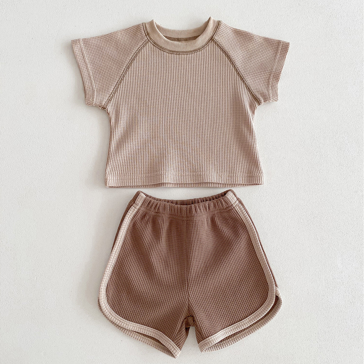 2 Pieces Set Baby Kid Girls Boys Solid Color Tops And Shorts Wholesale 240301145