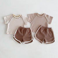 Load image into Gallery viewer, 2 Pieces Set Baby Kid Girls Boys Solid Color Tops And Shorts Wholesale 240301145
