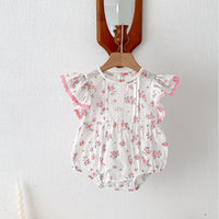 Load image into Gallery viewer, Baby Kid Girls Flower Print Rompers Wholesale 240301147
