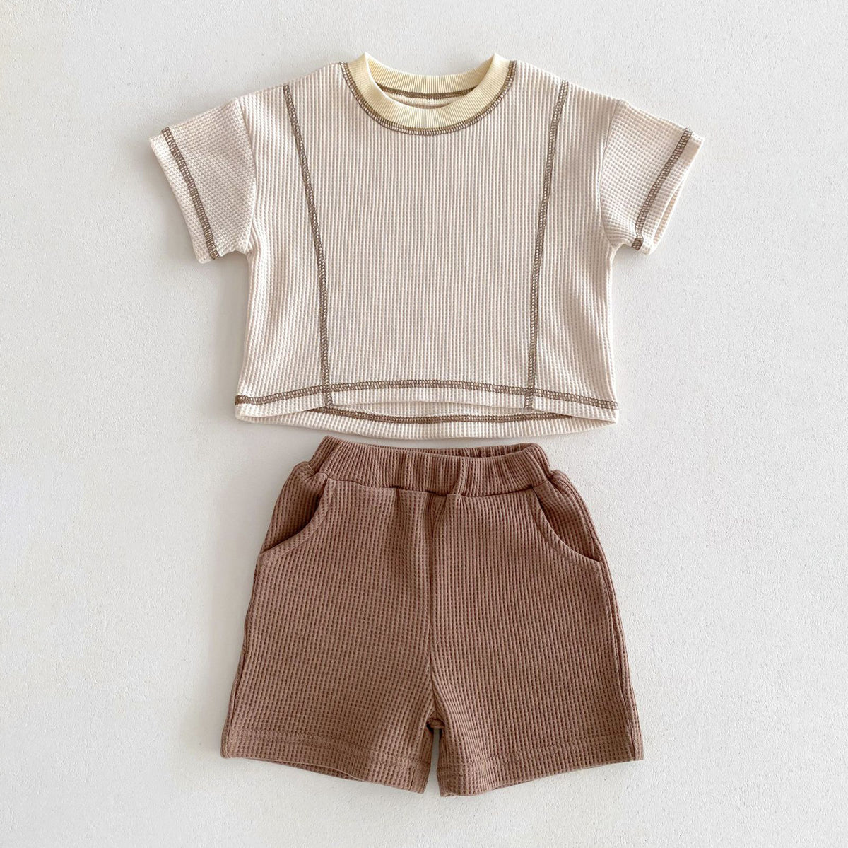 2 Pieces Set Baby Kid Boys Solid Color Tops And Shorts Wholesale 240301149