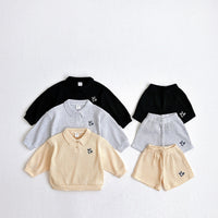 Load image into Gallery viewer, 2 Pieces Set Baby Kid Boys Solid Color Embroidered Tops And Shorts Wholesale 240301155
