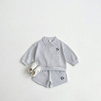 Load image into Gallery viewer, 2 Pieces Set Baby Kid Boys Solid Color Embroidered Tops And Shorts Wholesale 240301155

