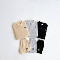 Load image into Gallery viewer, 2 Pieces Set Baby Kid Boys Solid Color Embroidered Tops And Shorts Wholesale 240301155
