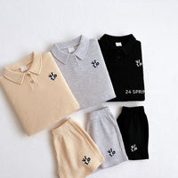 Load image into Gallery viewer, 2 Pieces Set Baby Kid Boys Solid Color Embroidered Tops And Shorts Wholesale 240301155
