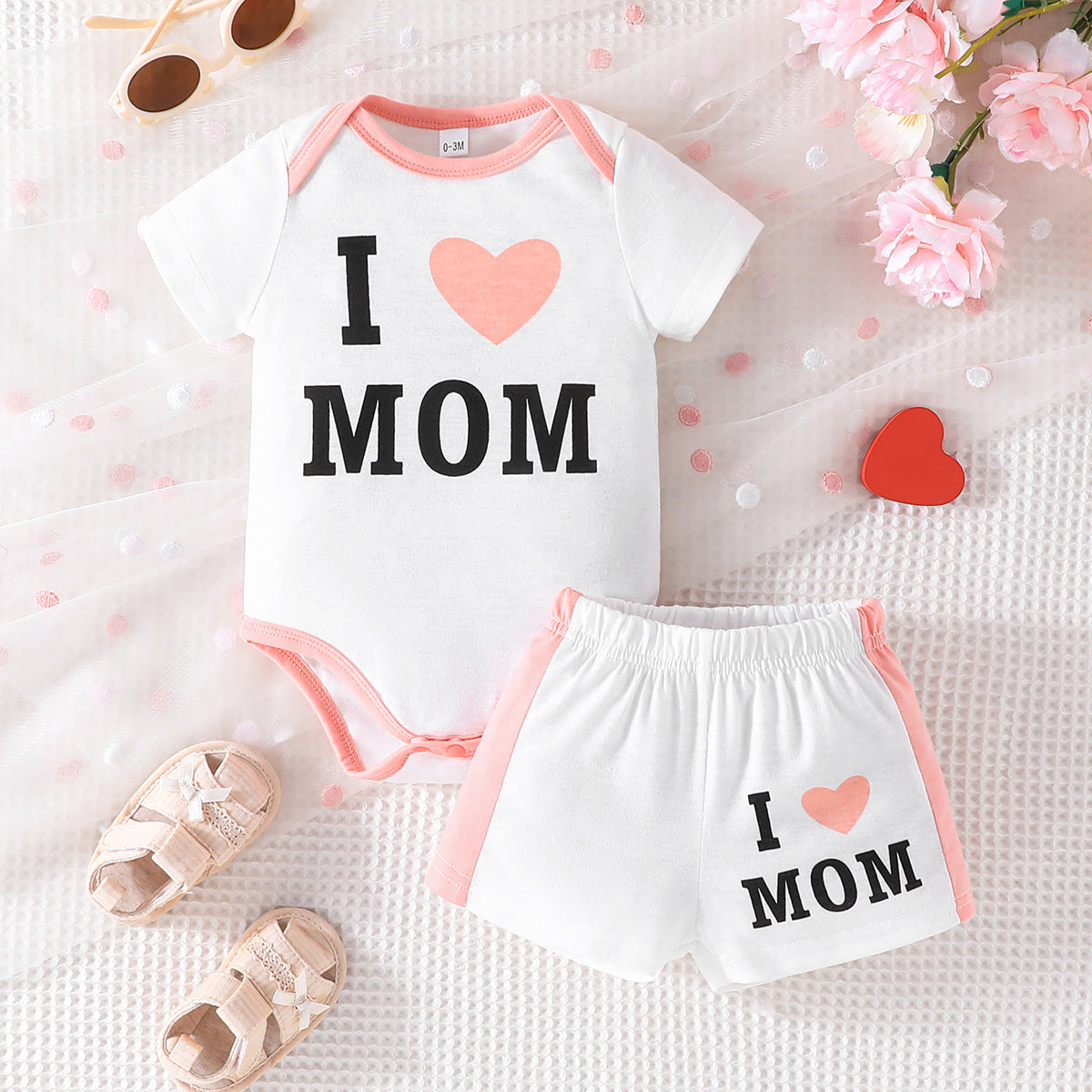 2 Pieces Set Baby Girls Valentine's Day Letters Love heart Tops And Shorts Wholesale 240301166