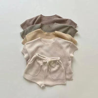 Load image into Gallery viewer, 2 Pieces Set Baby Kid Girls Solid Color Tops And Shorts Wholesale 24030119
