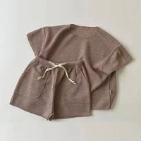 Load image into Gallery viewer, 2 Pieces Set Baby Kid Girls Solid Color Tops And Shorts Wholesale 24030119
