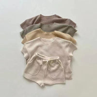 Load image into Gallery viewer, 2 Pieces Set Baby Kid Girls Solid Color Tops And Shorts Wholesale 24030119
