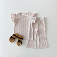 Load image into Gallery viewer, 2 Pieces Set Baby Kid Girls Solid Color Tops And Pants Wholesale 24030120
