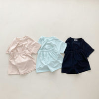 Load image into Gallery viewer, 2 Pieces Set Baby Kid Girls Boys Solid Color Tops And Shorts Wholesale 24030121
