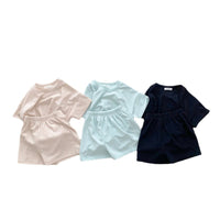 Load image into Gallery viewer, 2 Pieces Set Baby Kid Girls Boys Solid Color Tops And Shorts Wholesale 24030121
