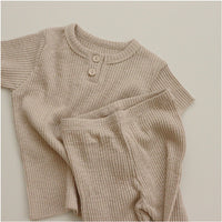 Load image into Gallery viewer, 2 Pieces Set Baby Kid Girls Solid Color Muslin&amp;Ribbed Tops And Pants Wholesale 24030122
