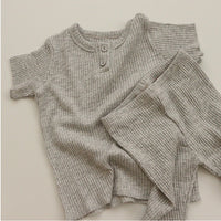 Load image into Gallery viewer, 2 Pieces Set Baby Kid Girls Solid Color Muslin&amp;Ribbed Tops And Pants Wholesale 24030122
