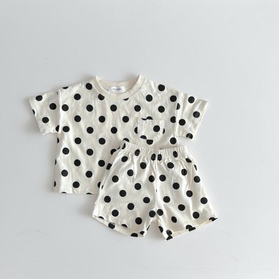 2 Pieces Set Baby Kid Girls Polka dots Tops And Shorts Wholesale 24030124