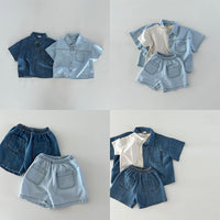 Load image into Gallery viewer, 2 Pieces Set Baby Kid Unisex Solid Color Tops And Shorts Wholesale 24030126
