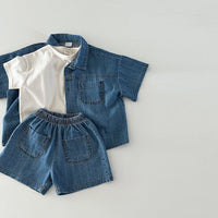 Load image into Gallery viewer, 2 Pieces Set Baby Kid Unisex Solid Color Tops And Shorts Wholesale 24030126
