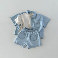 Load image into Gallery viewer, 2 Pieces Set Baby Kid Unisex Solid Color Tops And Shorts Wholesale 24030126
