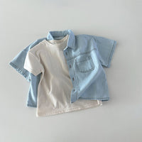 Load image into Gallery viewer, 2 Pieces Set Baby Kid Unisex Solid Color Tops And Shorts Wholesale 24030126
