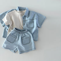 Load image into Gallery viewer, 2 Pieces Set Baby Kid Unisex Solid Color Tops And Shorts Wholesale 24030126

