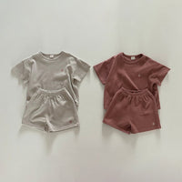 Load image into Gallery viewer, 2 Pieces Set Baby Kid Girls Boys Solid Color Tops And Shorts Wholesale 24030127
