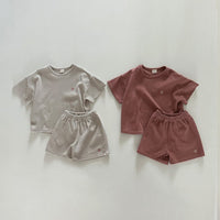 Load image into Gallery viewer, 2 Pieces Set Baby Kid Girls Boys Solid Color Tops And Shorts Wholesale 24030127
