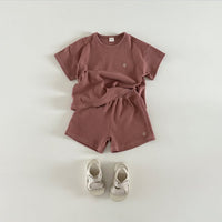 Load image into Gallery viewer, 2 Pieces Set Baby Kid Girls Boys Solid Color Tops And Shorts Wholesale 24030127
