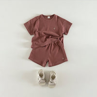 Load image into Gallery viewer, 2 Pieces Set Baby Kid Girls Boys Solid Color Tops And Shorts Wholesale 24030127
