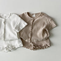 Load image into Gallery viewer, 2 Pieces Set Baby Kid Girls Solid Color Tops And Shorts Wholesale 24030128
