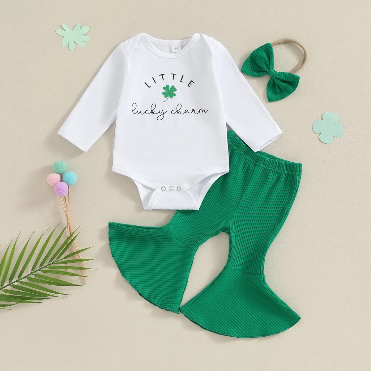 2 Pieces Set Baby Girls St Patrick's Day Letters Print Tops And Pants Wholesale 24030135
