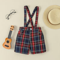 Load image into Gallery viewer, 2 Pieces Set Baby Kid Boys Solid Color Tops And Checked Shorts Wholesale 24030145
