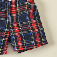 Load image into Gallery viewer, 2 Pieces Set Baby Kid Boys Solid Color Tops And Checked Shorts Wholesale 24030145
