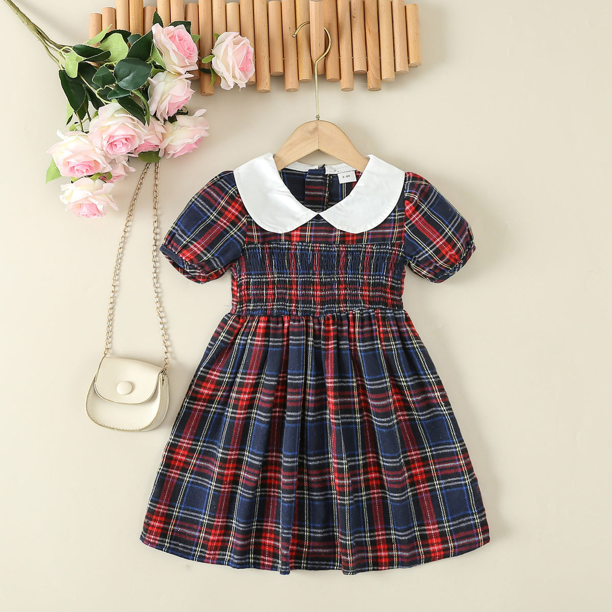 Kid Girls Color-blocking Checked Dresses Wholesale 24030146
