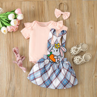 Load image into Gallery viewer, 2 Pieces Set Baby Girls Solid Color Tops Checked And Cartoon Dresses Wholesale 24030147
