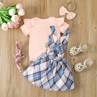 Load image into Gallery viewer, 2 Pieces Set Baby Girls Solid Color Tops Checked And Cartoon Dresses Wholesale 24030147
