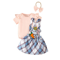 Load image into Gallery viewer, 2 Pieces Set Baby Girls Solid Color Tops Checked And Cartoon Dresses Wholesale 24030147
