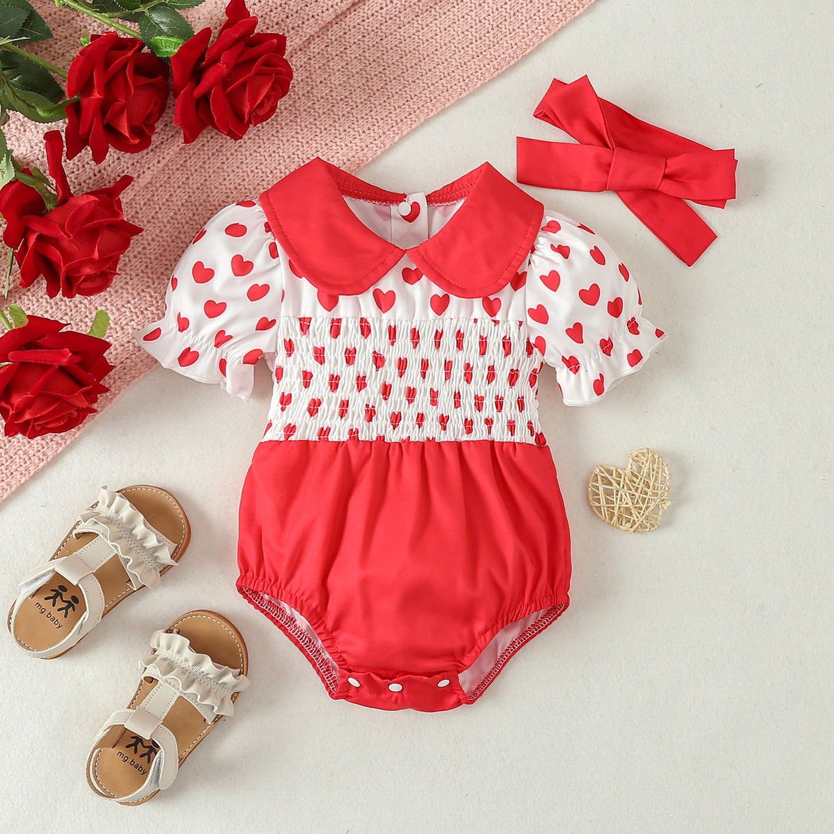 Baby Girls Color-blocking Love heart Rompers Wholesale 24030151