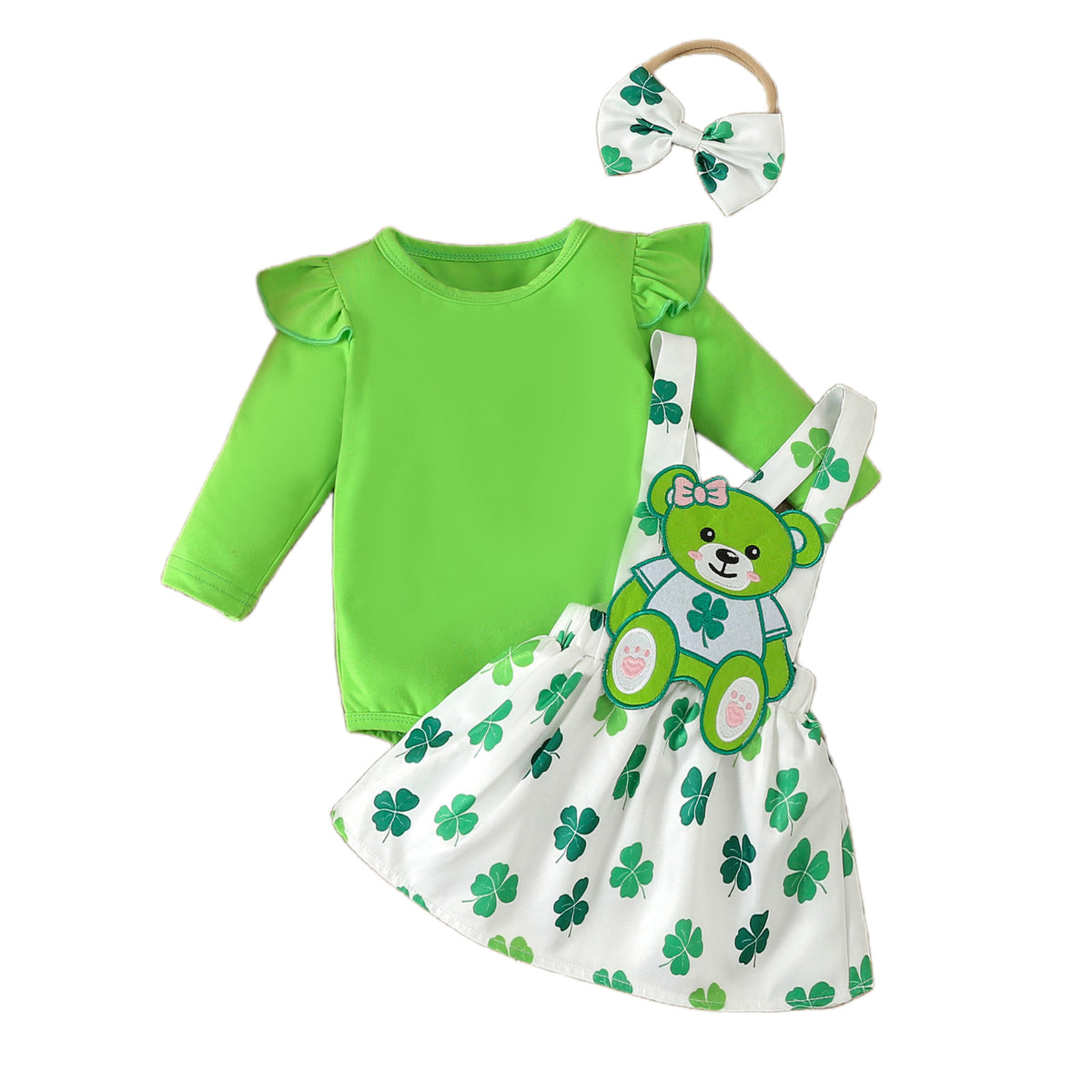 2 Pieces Set Baby Girls St Patrick's Day Solid Color Tops And Cartoon Dresses Wholesale 24030155