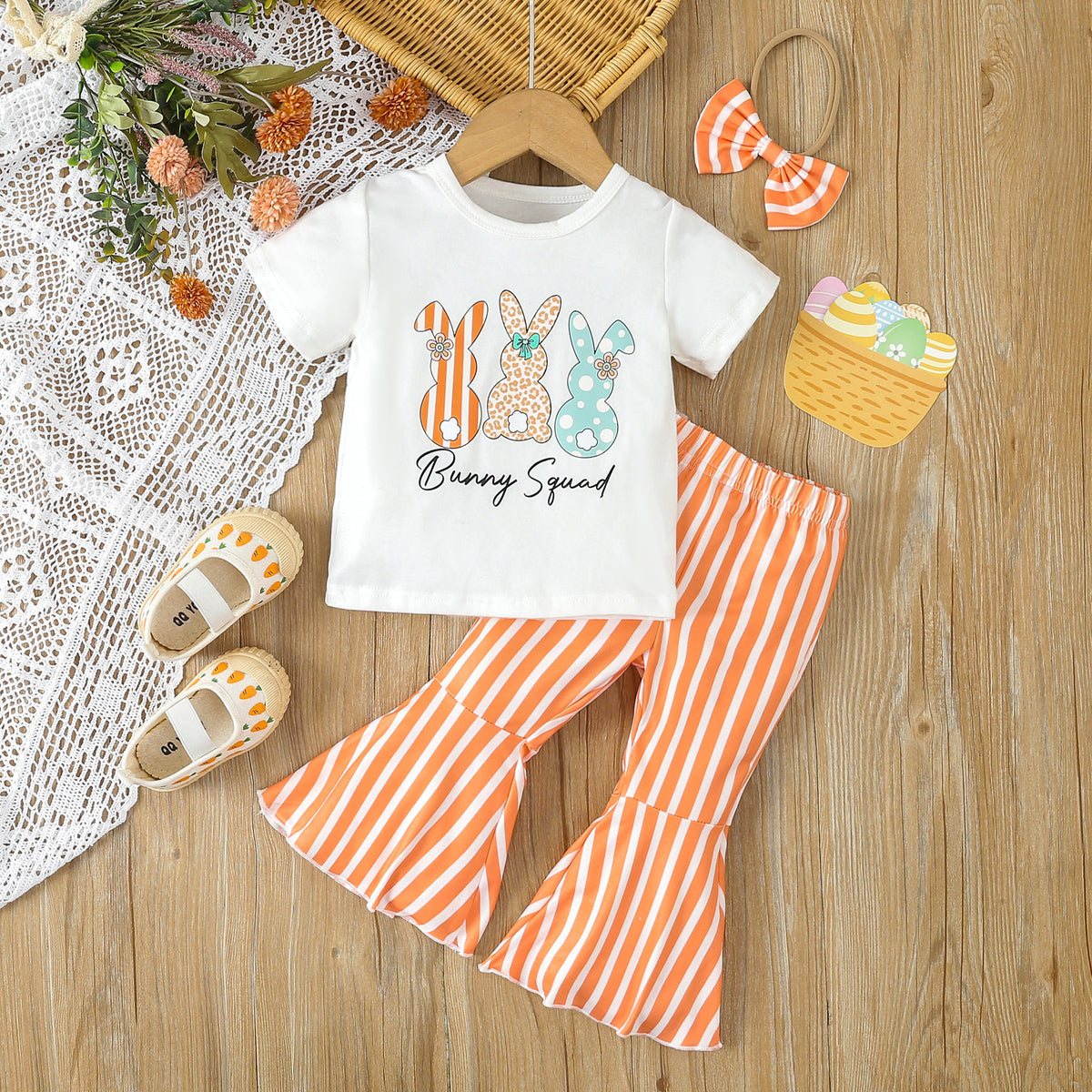 2 Pieces Set Baby Kid Girls Letters Animals T-Shirts And Striped Pants Wholesale 24030165