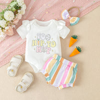 Load image into Gallery viewer, 2 Pieces Set Baby Girls Easter Letters Rompers And Color-blocking Shorts Wholesale 24030166
