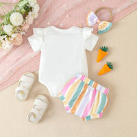 Load image into Gallery viewer, 2 Pieces Set Baby Girls Easter Letters Rompers And Color-blocking Shorts Wholesale 24030166
