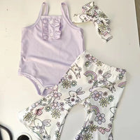 Load image into Gallery viewer, 2 Pieces Set Baby Girls Easter Solid Color Tank Tops Flower And Cartoon Pants Wholesale 24030169

