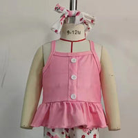 Load image into Gallery viewer, 2 Pieces Set Baby Kid Girls Solid Color Print Tank Tops And Flower Pants Wholesale 24030176
