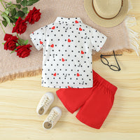 Load image into Gallery viewer, 2 Pieces Set Baby Kid Boys Valentine&#39;s Day Letters Love heart Print Tops And Solid Color Shorts Wholesale 24030179
