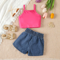 Load image into Gallery viewer, 2 Pieces Set Baby Kid Girls Letters Tank Tops And Love heart Shorts Wholesale 24030180
